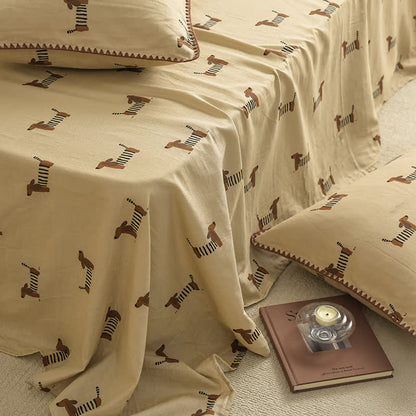 Couette double épaisseur en gaze de coton motif teckel
