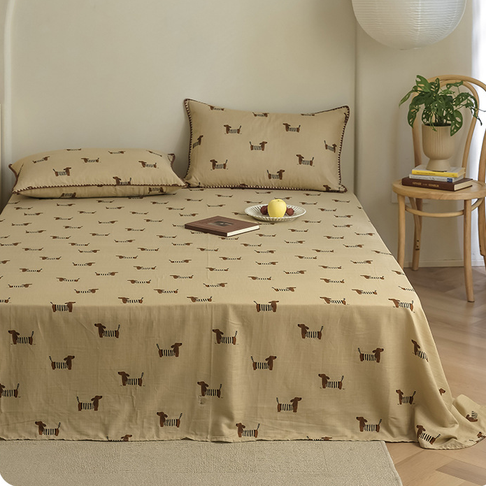 Couette double épaisseur en gaze de coton motif teckel