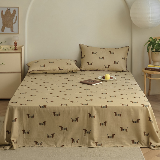 Couette double épaisseur en gaze de coton motif teckel