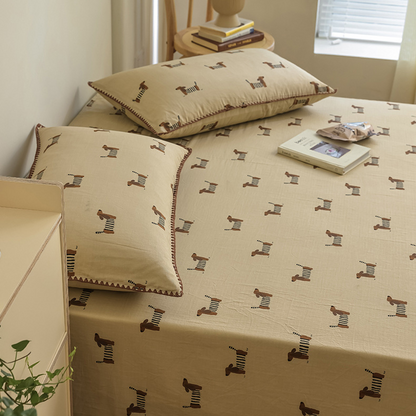 Couette double épaisseur en gaze de coton motif teckel