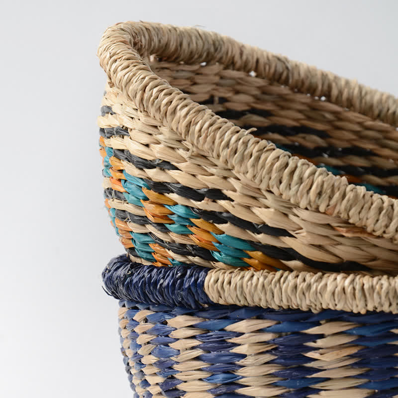 Panier de rangement tissé en jonc de mer naturel