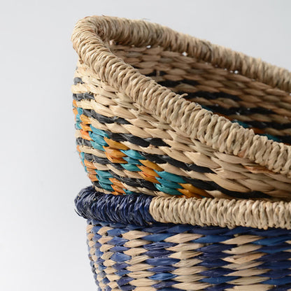 Panier de rangement tissé en jonc de mer naturel