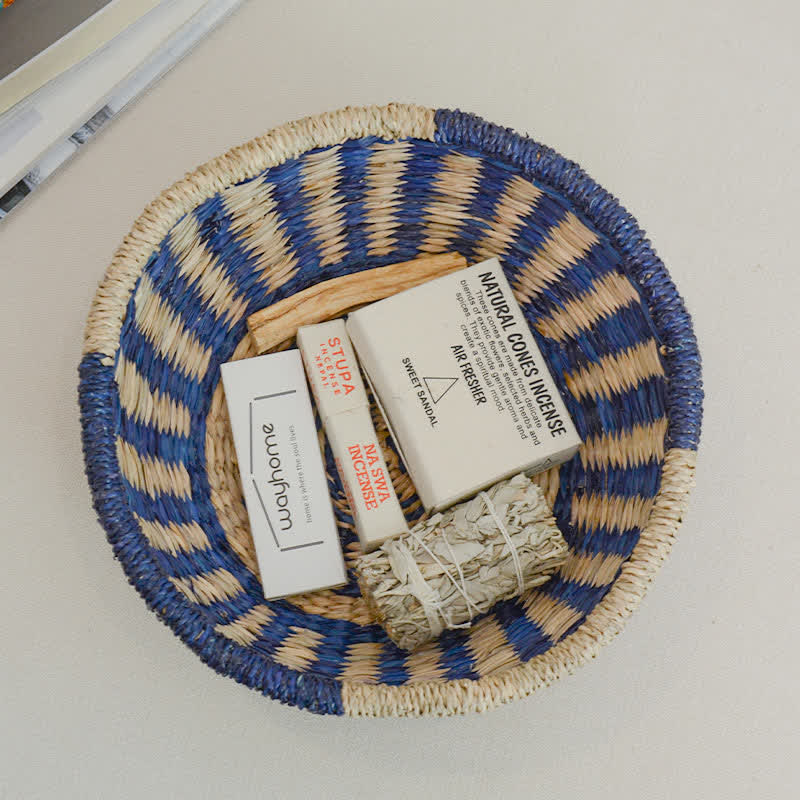 Panier de rangement tissé en jonc de mer naturel
