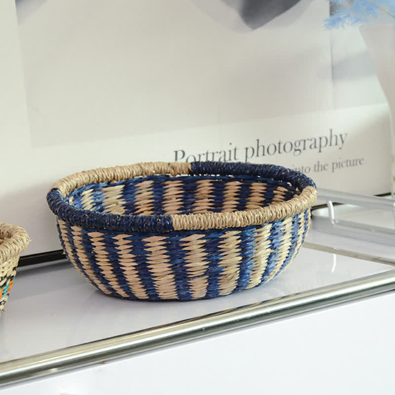Panier de rangement tissé en jonc de mer naturel