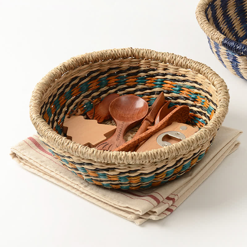Panier de rangement tissé en jonc de mer naturel