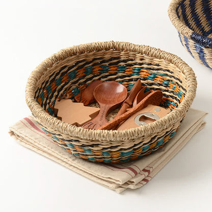 Panier de rangement tissé en jonc de mer naturel