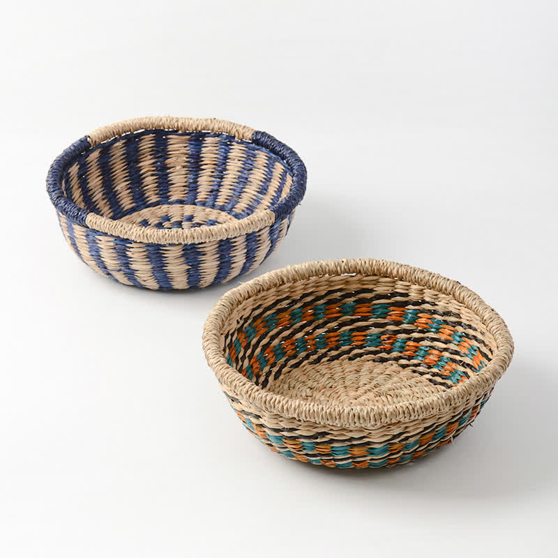 Panier de rangement tissé en jonc de mer naturel