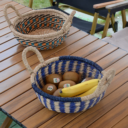Panier de rangement tissé en jonc de mer naturel