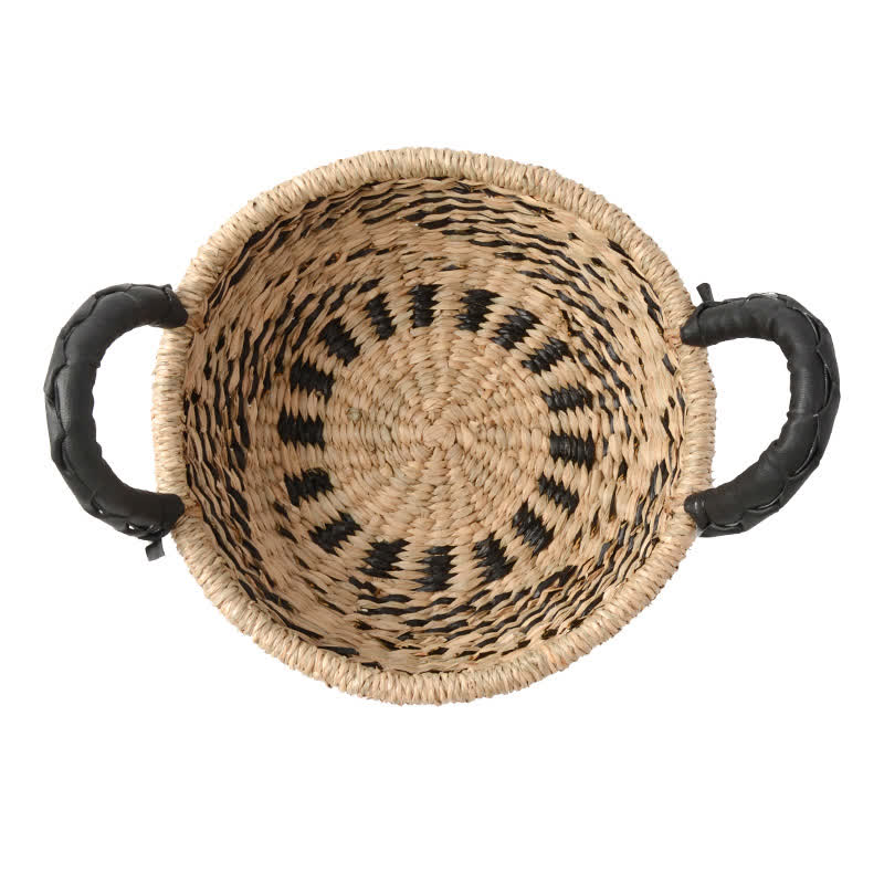 Panier de rangement tissé en jonc de mer naturel