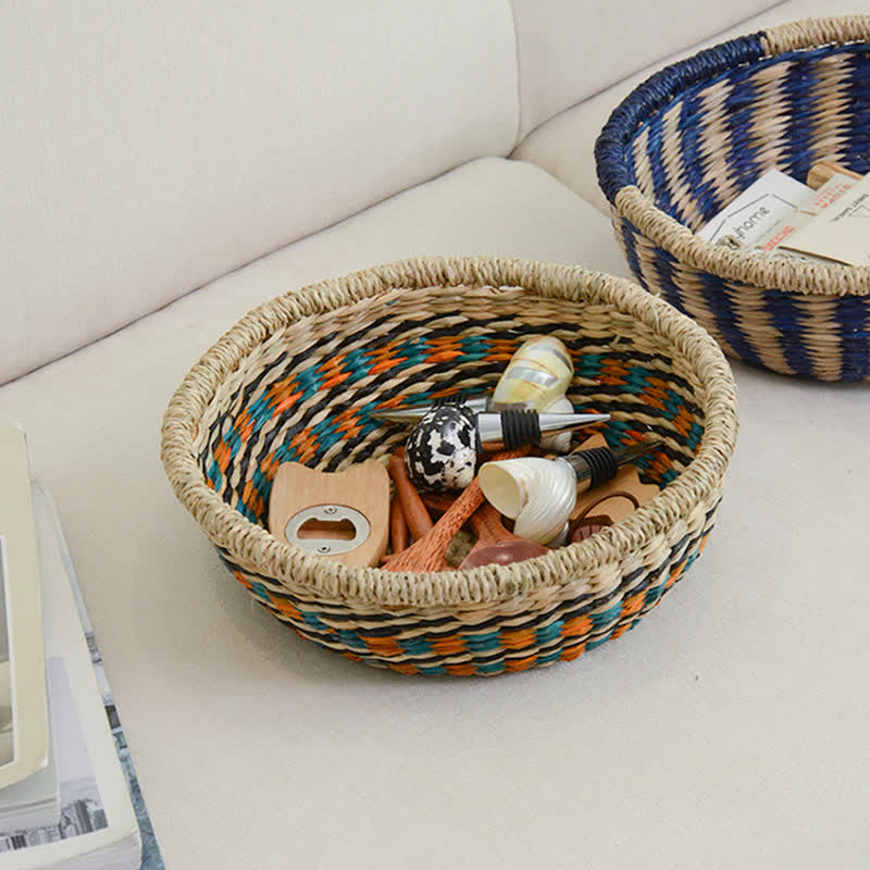 Panier de rangement tissé en jonc de mer naturel