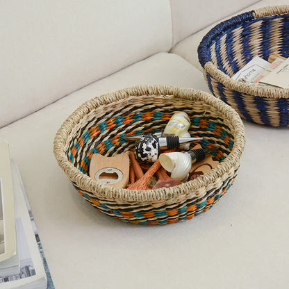 Panier de rangement tissé en jonc de mer naturel