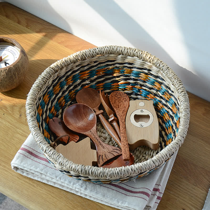 Panier de rangement tissé en jonc de mer naturel