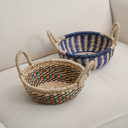 Panier de rangement tissé en jonc de mer naturel