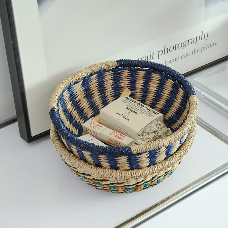 Panier de rangement tissé en jonc de mer naturel