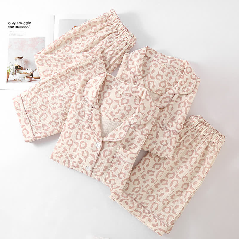 Ensemble de vêtements d'intérieur en gaze de coton à imprimé léopard