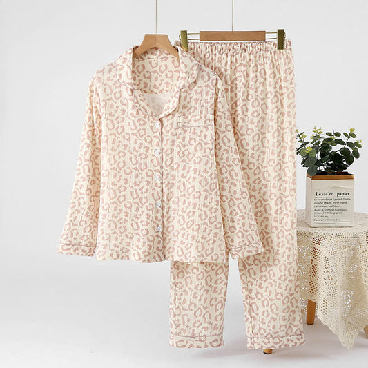Ensemble de vêtements d'intérieur en gaze de coton à imprimé léopard