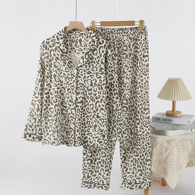 Ensemble de vêtements d'intérieur en gaze de coton à imprimé léopard