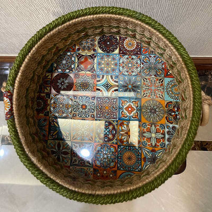 Panier de rangement tissé en jonc de mer naturel