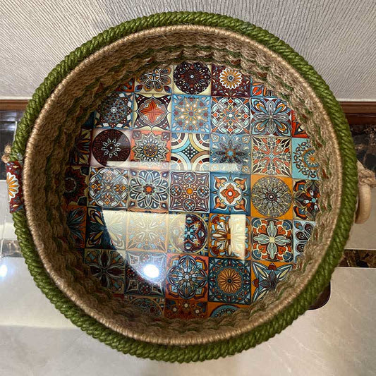Panier de rangement tissé en jonc de mer naturel
