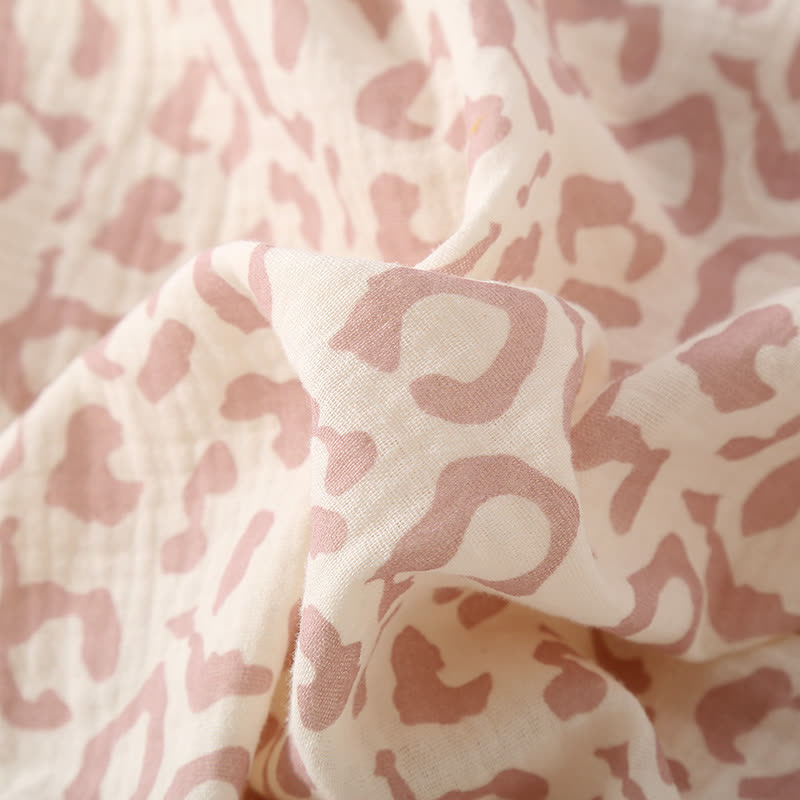 Ensemble pyjama en gaze de coton à revers imprimé léopard (3 pièces)