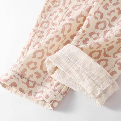 Ensemble pyjama en gaze de coton à revers imprimé léopard (3 pièces)