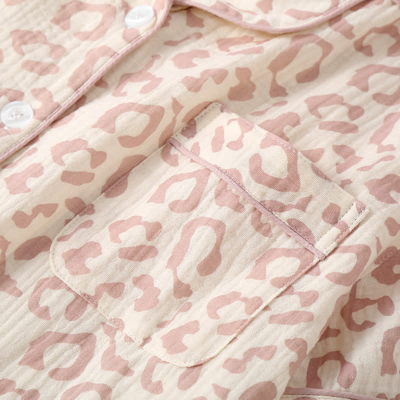 Ensemble pyjama en gaze de coton à revers imprimé léopard (3 pièces)
