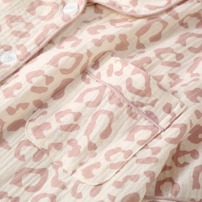 Ensemble pyjama en gaze de coton à revers imprimé léopard (3 pièces)
