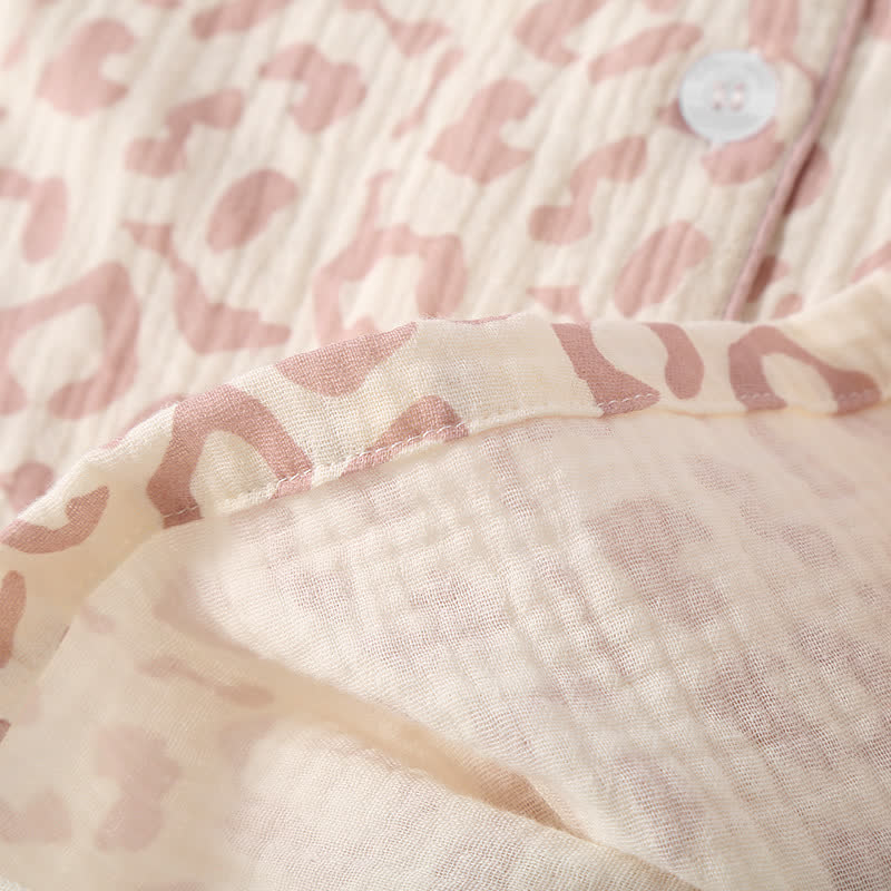 Ensemble pyjama en gaze de coton à revers imprimé léopard (3 pièces)