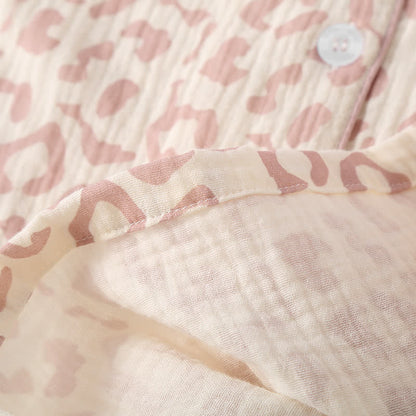 Ensemble pyjama en gaze de coton à revers imprimé léopard (3 pièces)