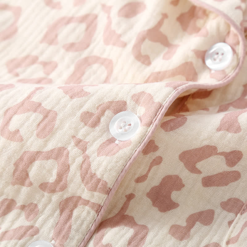 Ensemble pyjama en gaze de coton à revers imprimé léopard (3 pièces)