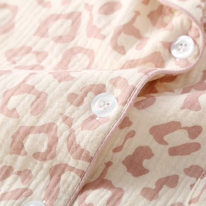 Ensemble pyjama en gaze de coton à revers imprimé léopard (3 pièces)