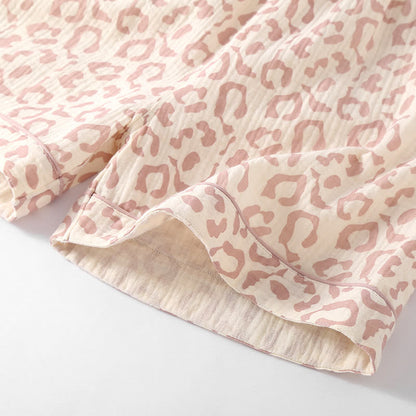 Ensemble pyjama en gaze de coton à revers imprimé léopard (3 pièces)