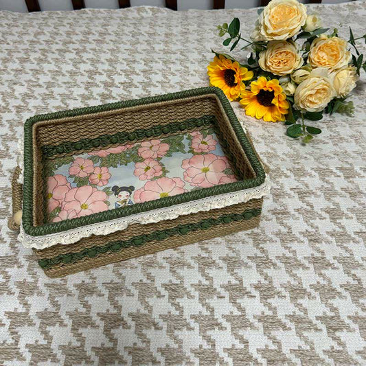 Panier de rangement rustique en jacquard tissé à la main