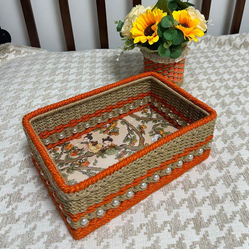 Panier de rangement rustique en jacquard tissé à la main