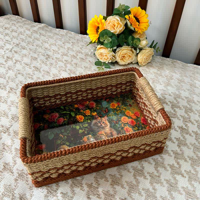 Panier de rangement rustique en jacquard tissé à la main