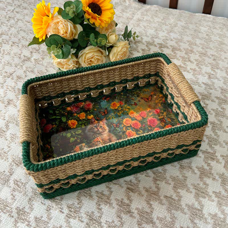 Panier de rangement rustique en jacquard tissé à la main