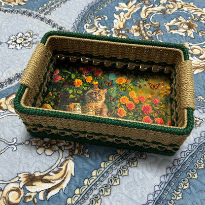 Panier de rangement rustique en jacquard tissé à la main