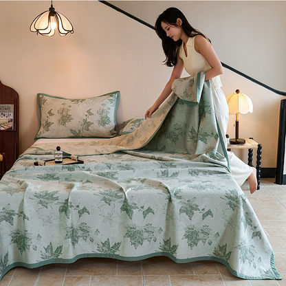 Couette jacquard en gaze de coton avec feuilles d'érable