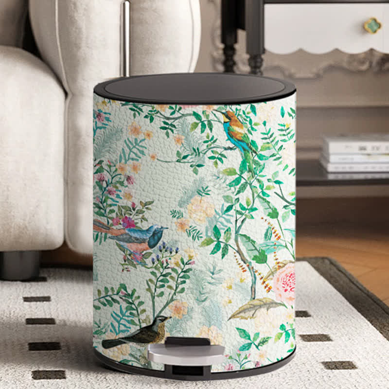 Poubelle en cuir et acier inoxydable Flower Bird