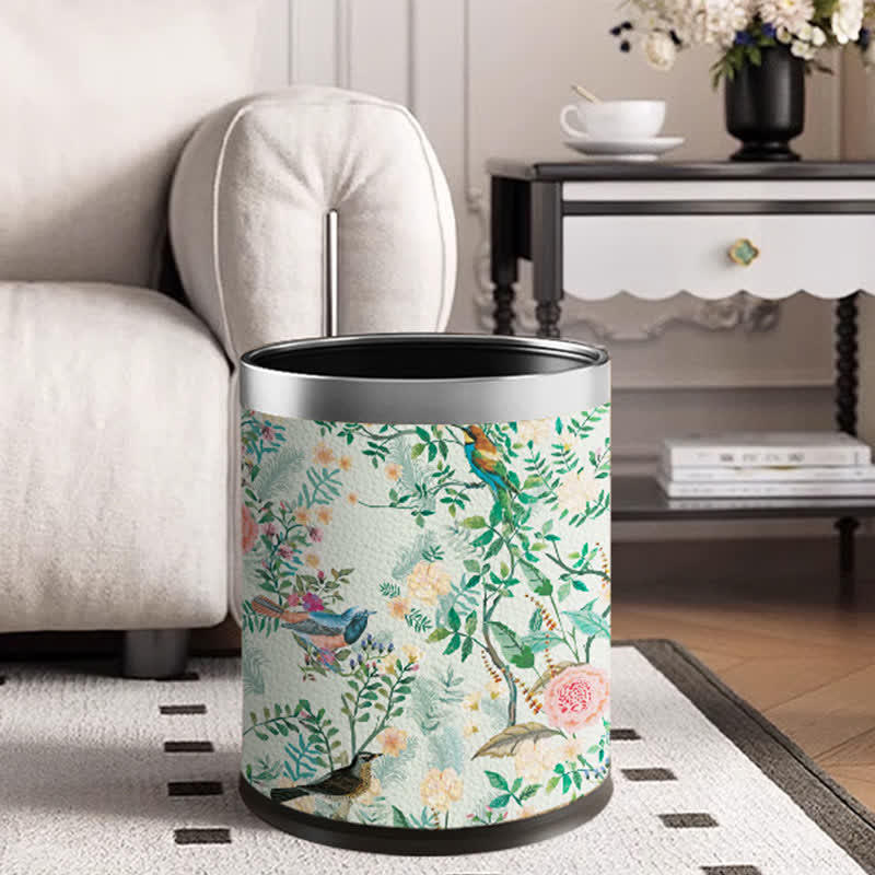 Poubelle en cuir et acier inoxydable Flower Bird
