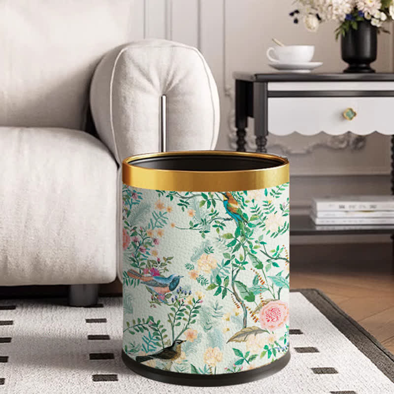 Poubelle en cuir et acier inoxydable Flower Bird