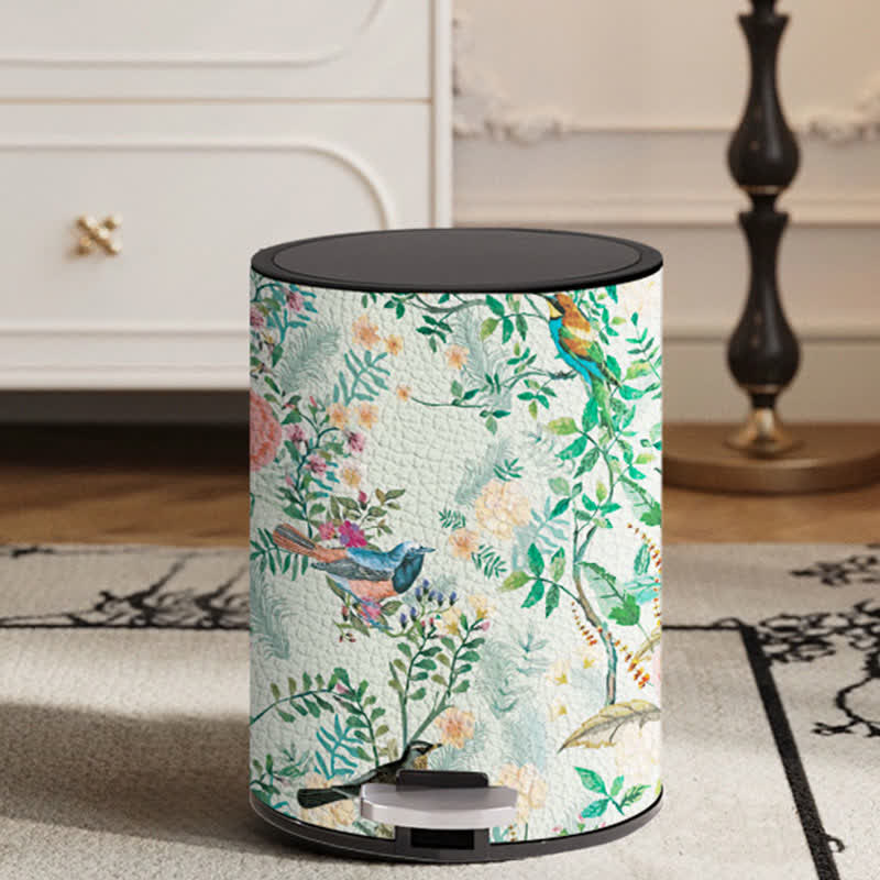 Poubelle en cuir et acier inoxydable Flower Bird