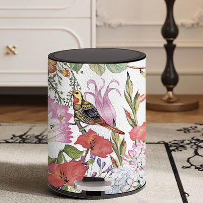 Corbeille à papier en cuir élégante et durable avec motif floral et oiseau