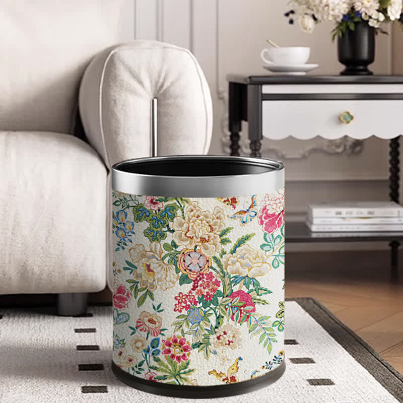 Poubelle robuste à double couche avec motif floral vintage