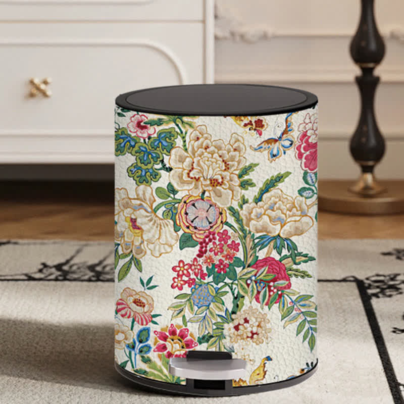 Poubelle robuste à double couche avec motif floral vintage