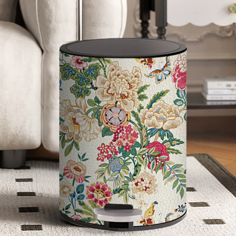 Poubelle robuste à double couche avec motif floral vintage