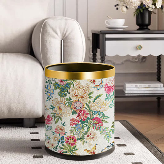 Poubelle robuste à double couche avec motif floral vintage