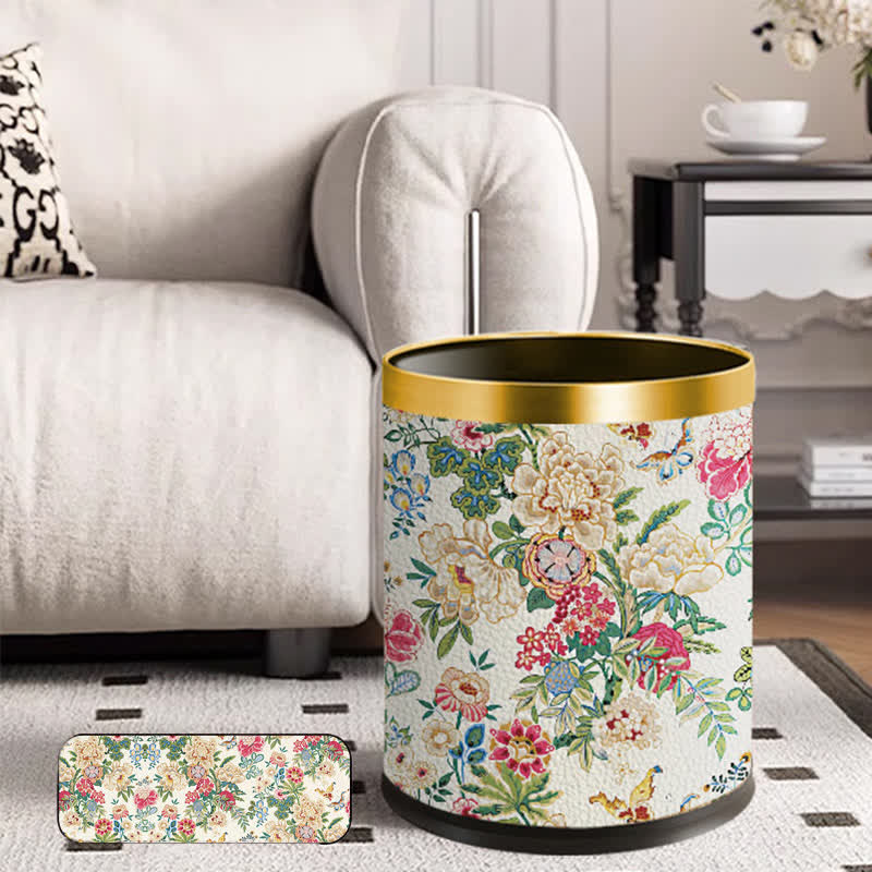Poubelle robuste à double couche avec motif floral vintage
