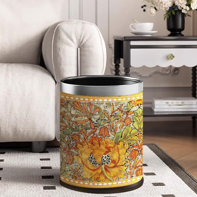 Poubelle double couche durable avec motif floral vintage