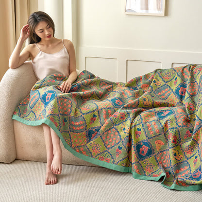 Couverture en gaze de coton jacquard double épaisseur avec motif ours